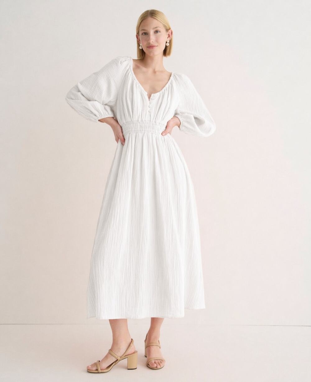 J.Crew V Neck Midi Dress Soft Gauze Cotton White A Line Cottagecore Small